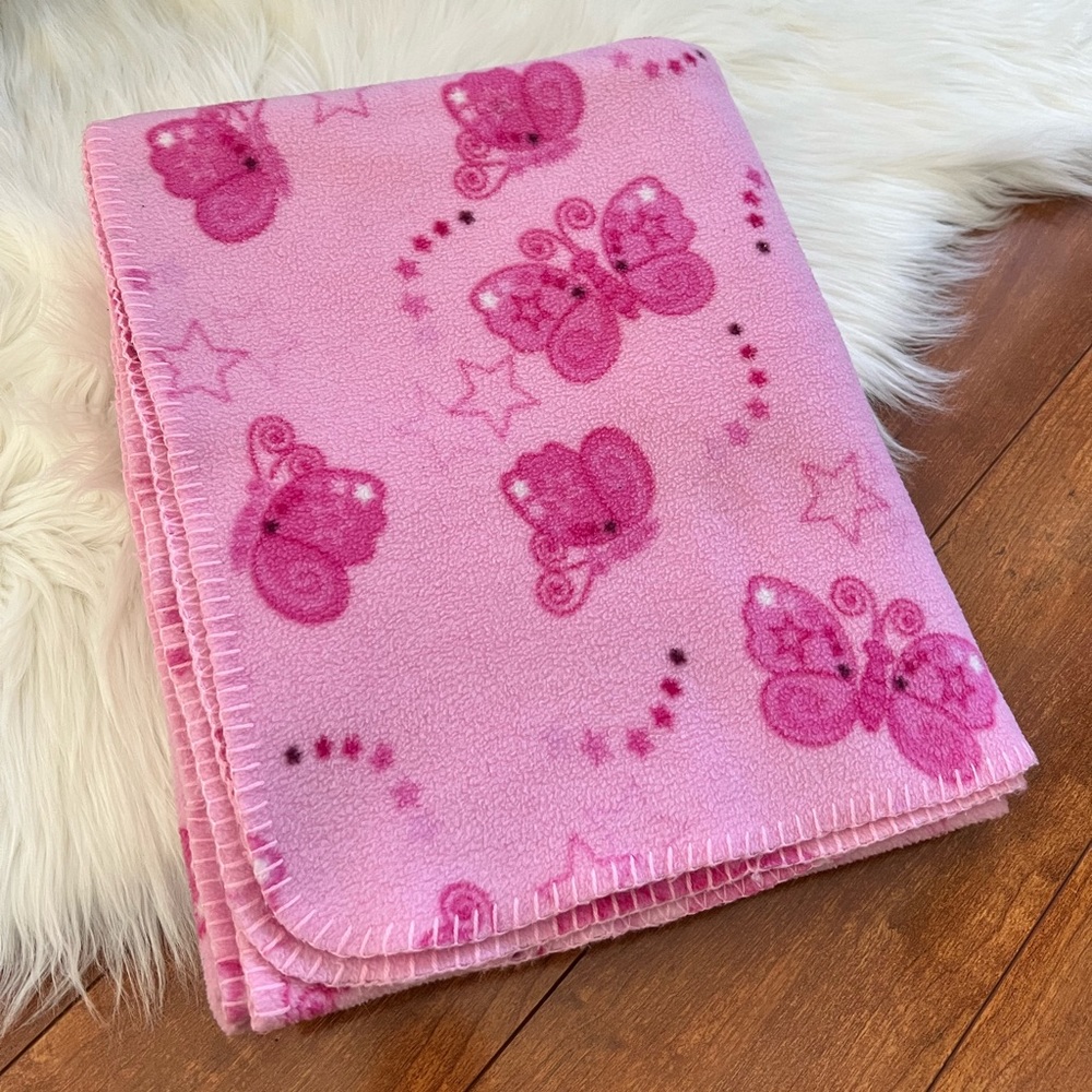 Vintage•Limited Too•Butterflies & Stars Soft Plush Pink Graphic Throw Bl… - Picture 2 of 7